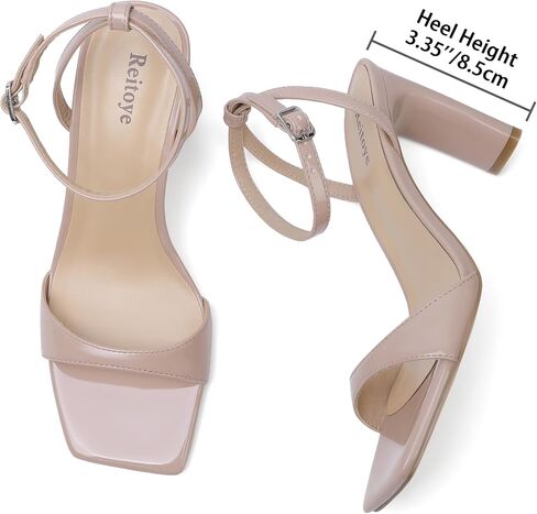 Reitoye Women's Heeled Sandals Square Open Toe Chunky Strappy Heels Shoes | Chunky Heel Flat Sandals,Unique Dress Heels,Adjustable Ankle Strap,All-Day Comfort Sole,Party Event Wedding Prom Heels Shoes in Saudi Arabia