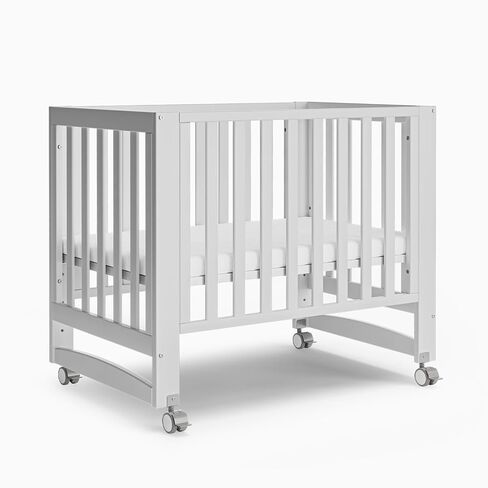 EvoNest Baby Crib, 6 in 1 Convertible Mini Crib with Wheels, 100% New Zealand Pinewood Growing Bed, 4 Adjustable Mattress Height， White in Saudi Arabia