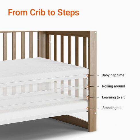 EvoNest Baby Crib, 6 in 1 Convertible Mini Crib with Wheels, 100% New Zealand Pinewood Growing Bed, 4 Adjustable Mattress Height， White in Kuwait