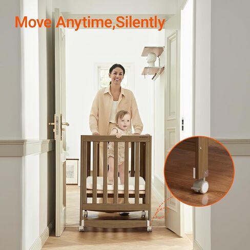 EvoNest Baby Crib, 6 in 1 Convertible Mini Crib with Wheels, 100% New Zealand Pinewood Growing Bed, 4 Adjustable Mattress Height， White in Kuwait