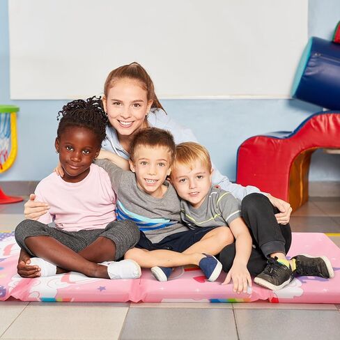 Shellwei فينيل قيلولة حصيرة للأطفال ما قبل المدرسة للرعاية النهارية 52 × 20 × 1 '' أطفال نائمين قابلة للطي على سجادة الراحة للطفل الفتيات الفتيات في الفصل الدراسي (القوس الوردي) in Kuwait