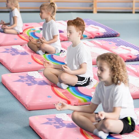 Shellwei فينيل قيلولة حصيرة للأطفال ما قبل المدرسة للرعاية النهارية 52 × 20 × 1 '' أطفال نائمين قابلة للطي على سجادة الراحة للطفل الفتيات الفتيات في الفصل الدراسي (القوس الوردي) in Kuwait