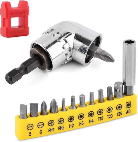 Right Angle Head Drill Driver Extension Bit, 105 Degree Drill Adapter, Quick Release Right Angle Adapter with Magnetizer High Torque Magnetic Bit (Color:Short) in Saudi Arabia