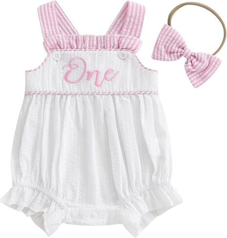 Baby Girls 1st Birthday Clothes One Year Old Embroidery Bubble Romper with Headband First Birthday Cake Smash Outfit in Saudi Arabia
