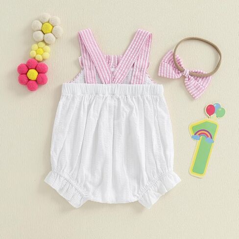 Baby Girls 1st Birthday Clothes One Year Old Embroidery Bubble Romper with Headband First Birthday Cake Smash Outfit in Saudi Arabia