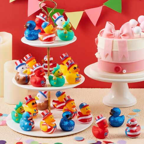 JOYIN 24 Pcs Patriotic Rubber Ducks, 2.6" Red White Blue 4th of July Bulk Ducks with 8 Designs, Independence Day Duck with Flag Prints, Patriotic Party Favor Gift Bath Toy Supply for Kids Toddlers in Kuwait
