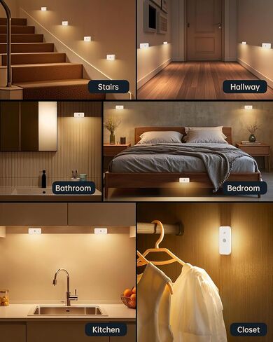 Yiliaw Motion Sensor Night Lights Indoor - Rechargeable Stick-On Stair Lights with Wireless Magnetic Mount, Adjustable Brightness & 3 Color Temps for Hallway, Stairway, Bathroom, Closet (6-Pack) in Saudi Arabia