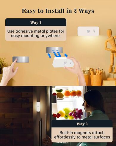 Yiliaw Motion Sensor Night Lights Indoor - Rechargeable Stick-On Stair Lights with Wireless Magnetic Mount, Adjustable Brightness & 3 Color Temps for Hallway, Stairway, Bathroom, Closet (6-Pack) in Saudi Arabia