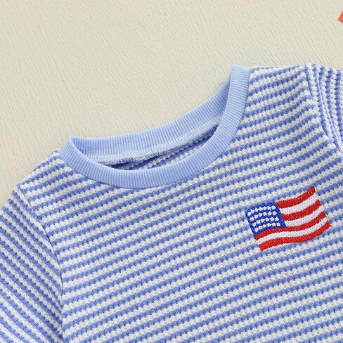 Newborn Baby Boy 4th Of July Outfit Flag Stripe Short Sleeve Waffle Bubble Romper Infant Bodysuit Patriotic Clothes in Saudi Arabia
