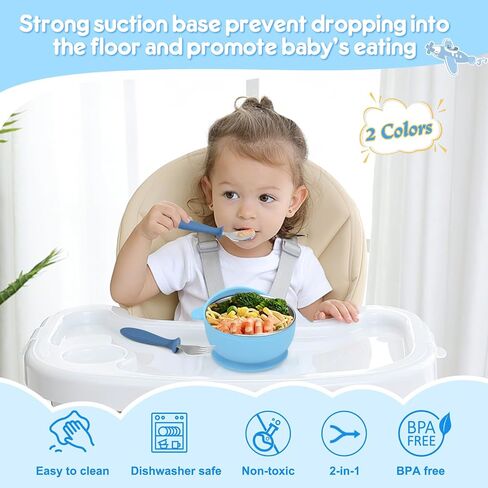 2 Pack Stainless Steel Baby Bowls with Removable Non-Slip Silicone Suction Shell, Anti Scald Food Container for Baby Food Feeding, Forks + Spoons Included-Blue & Pink in Kuwait