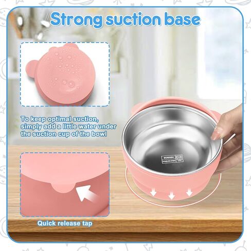 2 Pack Stainless Steel Baby Bowls with Removable Non-Slip Silicone Suction Shell, Anti Scald Food Container for Baby Food Feeding, Forks + Spoons Included-Blue & Pink in Kuwait