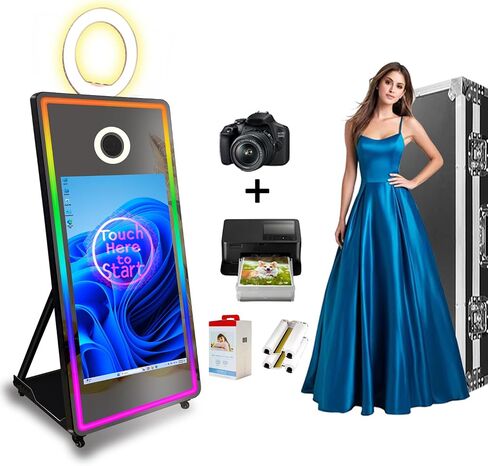 VANYA 65 inch Magic Mirror Photo Booth Machine with Camera and Printer Included, 43 inch Touch Screen Selfie Mirror Photobooth Portable, for Party Wedding Event, (Photo Booth Black+Priner+Camera) in Kuwait