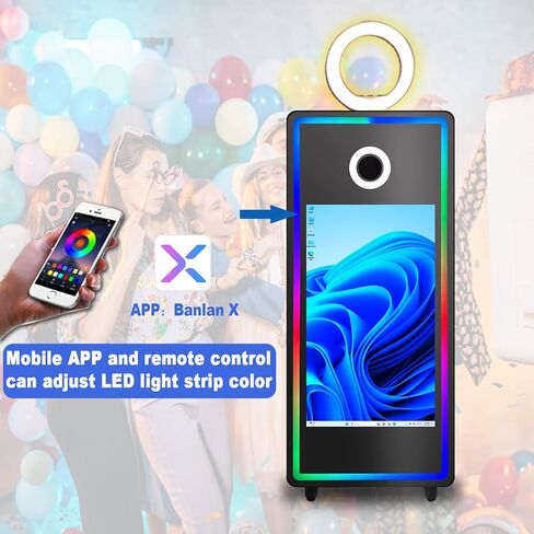 VANYA 65 inch Magic Mirror Photo Booth Machine with Camera and Printer Included, 43 inch Touch Screen Selfie Mirror Photobooth Portable, for Party Wedding Event, (Photo Booth Black+Priner+Camera) in Kuwait