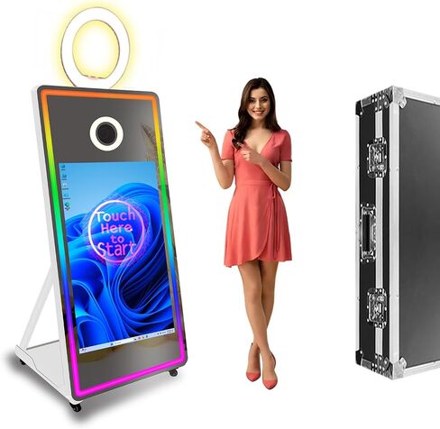 VANYA 65 inch Magic Mirror Photo Booth Machine with Camera and Printer Included, 43 inch Touch Screen Selfie Mirror Photobooth Portable, for Party Wedding Event, (Photo Booth Black+Priner+Camera) in Kuwait