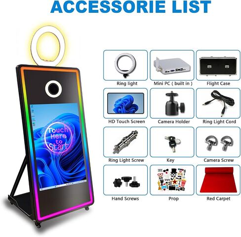 VANYA 65 inch Magic Mirror Photo Booth Machine with Camera and Printer Included, 43 inch Touch Screen Selfie Mirror Photobooth Portable, for Party Wedding Event, (Photo Booth Black+Priner+Camera) in Kuwait