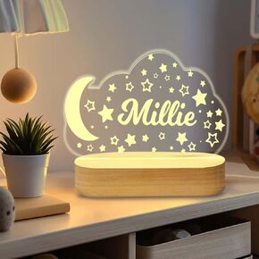 DIY شخصية LED LED LED LIGHT LIGHT للطفل ، مصباح المائدة الأكريليك المخصصة مع قلم Messege ، سحابة السحابة الفراشة الفراشة موضوع مع قاعدة خشبية لهدايا عيد ميلاد Kidstoddler (السحب)