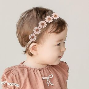 Baby Girls Flower Crown Headband Lace Handmade Floral Headbands Soft Elastic Band Daisy Hairband Newborn Infant Toddler Kids for Christening Baptism Birthday Party (White, Daisy)