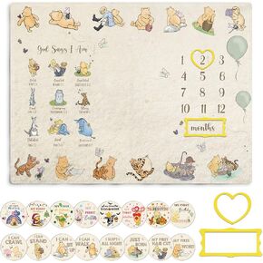 Winnie Baby Milestone Blanket, God Says I am Bold Babies Milestone Blanket, Winnie Newborn Month Blankets for Baby, with Double-Sided Printed Cardstock（16 Unforgettable Moments of Babies）