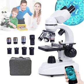 6000X-15000X HD Biological Microscope with Carrying Case,Binocular Optical Microscope Set for Educational Student Adults Science Experiment,Dual LED Illumination, Five Color Filter,15000X (10000X)