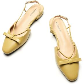 C.Paravano Women's Slingback Flats, Stylish Almond Toe Sandals, Comfortable Flats with Adjustable Strap, Dressy, Office Wear, Daily Use