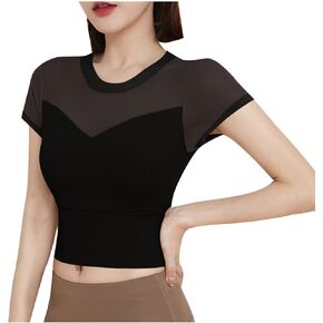 Workout Tops for Women Short Sleeve Athletic Tees Round Neck Yoga Running Tshirts Slim Fit Crop Shirts Activewear