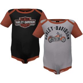 Harley-Davidson Baby Boys' 2-Pack Colorblocked Rib Creeper Set - Gray/Black