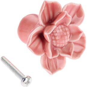 1Pc Retro Lotus Flower Furniture Door Pulls Handle Ceramic+Zinc Alloy Child Room Cupboard Drawer Kitchen Cabinet Knobs & Handles - (Color: C)