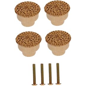 Cabinet Hardware 4pcs Rattan Mushroom Knobs Wooden Drawer Handles Comfortable to Hold Use