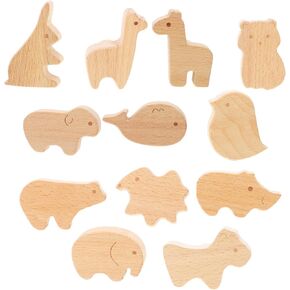 jojofuny 12pcs Cute Animal Drawer Knobs Natural Wood Dresser Pulls for Boy Girl Furniture Charming Zoo Animal Designs Decorative Knobs for Cabinets and Fun and Home Decor