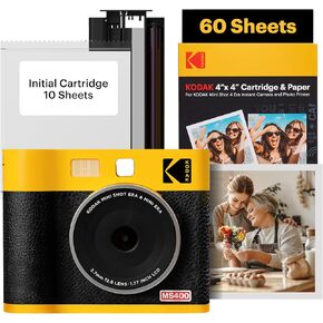 KODAK Mini Shot 4 ERA 4PASS 2-in-1 Instant Camera and Photo Printer (4x4) (Yellow, Camera + 70 Sheets)
