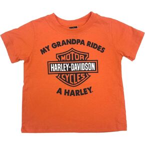Harley-Davidson Little Boys' My Grandpa Rides a Harley Short Sleeve Tee, Orange