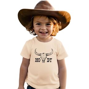 MODNTOGA Toddler Boy Rodeo Cow Skull Shirt Retro Howdy Graphic T-Shirt Western Cow Print Summer Tee Short Sleeve Cowboy Tops