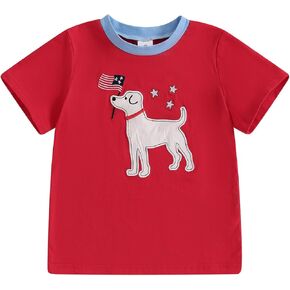 Kids 4th of July Shirt Toddler Little Boys Girls Dog Crab Embroidery Flags Funny Fourth of July Shirts