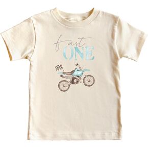 Fast One Blue Dirt Bike 1st Birthday Shirt for Boys First Bday Dirt Biker Theme Tee