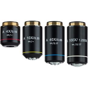 AmScope AX-INF-B Infinity Achromatic Microscope Objective Set with Black Finish