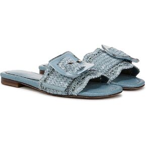 Raffia Flat Sandals for Women Woven Rattan Buckle Slide Sandals Summer Slip On Beach Sandals