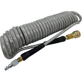 20' Polyurethane Braided 250 PSI Working Pressure Coil Hose with 300 PSI Quick Connect for Air Tools