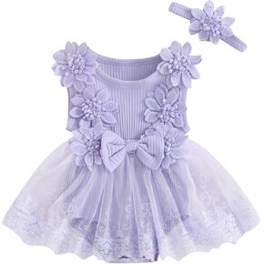 Infant Baby Girl Summer Clothes Romper Dress Embroidery Mesh Tulle Skirt Hem Ribbed Bodysuit Cute Newborn Outfits