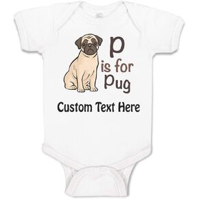Cute Rascals Baby Bodysuit P Is for Pug Dog Lover Pet Animal B Boy & Girl Baby Clothes Funny Cotton