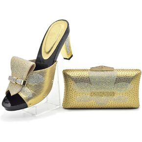Womens Italian Rhinestone Shoes with Matching Bag Sets African Shoe and Bag Set for Party Wedding