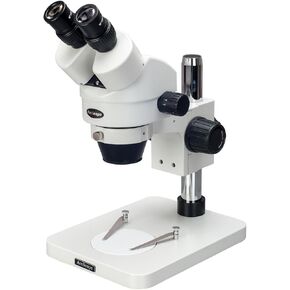 AMSCOPE SM-1BBSX مجهر تكبير ستيريو مجهر مهني ، عدسة WH10X ، تكبير 3.5x-45x ، 0.7x-4.5x الهدف ، الإضاءة المحيطة ، حامل عمود ، يتضمن عدسة بارلو 0.5x