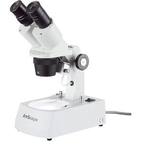 AMSCOPE SE306R-A مجهر ستيريو مجهر مثبت على الأمام ، عدسة WF10X ، تكبير 20x و 40x ، أهداف 2x و 4x ، إضاءة الهالوجين العلوية والسفلية ، لوحة مرحلة أسود/أبيض قابلة للانعكاس ، حامل الذراع ، 120 فولت