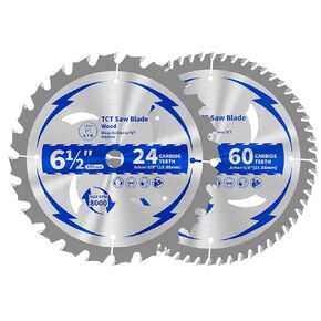 6-1/2 inch Circular Saw Blade 24T&60T Combo Pack, Ultra Fine Finish for Wood Cutting, Thin-Kerf with 5/8" Arbor, TCT Saw Blades for Cutting Various Wood, Plastic and Composite Materials