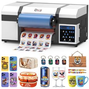DXZ A3 UV DTF Printer with Laminator,Dual XP600 Print Heads,Auto Cleaning & White Ink Stirring,All-in-One UV DTF Transfer Printer for Glass,Metal,Wood, Tumblers,Phone Cases,and More（Printer+Ink+Film）