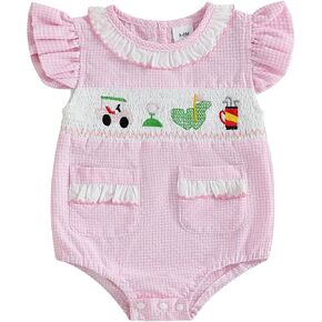 Douhoow Baby Girls Romper Short Sleeve Plaid Embroidery Bodysuit Jumpsuit Infant Girl Summer Clothes