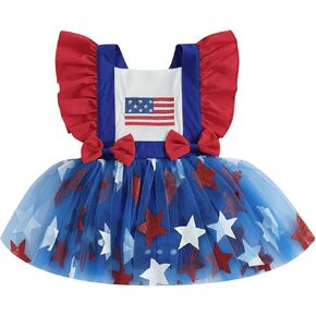 YINGISFITM My First 4th of July Baby Girl Outfit Fly Sleeve American Flag Romper Dress Fourth of July Cute Girl Clothes