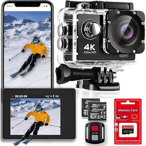4K 30fps WIFI Action Camera- 98 قدمًا مقاومًا للماء الكاميرا تحت الماء ، شاشة عرضها بزاوية 2.0 بوصة 170 ° ، كاميرا رياضية مع بطاريتين ، بطاقة ذاكرة 128 جيجابايت ، مجموعة ملحقات التثبيت