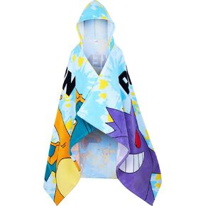 Pokemon Hooded Kids Beach Towel Absorbent Changing Robe Cotton Poncho Bath Towels (Blue, 6-14 Years)