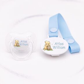 مجموعة مخصصة لمجموعة Pacifier و Ribbon Pacifier ، مصاصة ، من 0 إلى 6 أشهر ، 6-18 شهرًا ، ويني ذا بوه ، طفل رضيع أو فتاة ، زرقاء أو وردية ، اختيارك من الاسم أو النص (الأزرق)