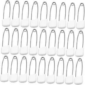 ARTIBETTER 100pcs White Locking Diaper Safety Pins Large Plastic Head Pins for Reusable Diapers Toddlers Girls